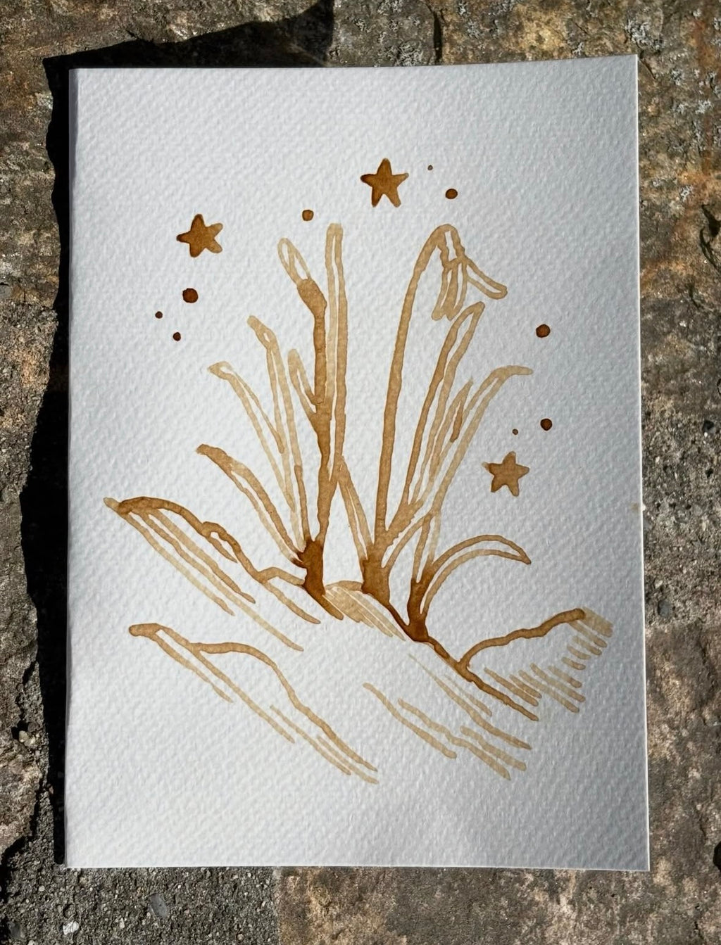Hand-painted espresso card featuring a whimsical leprechaun character